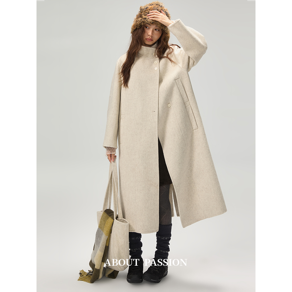 立领长款羊毛毛呢大衣