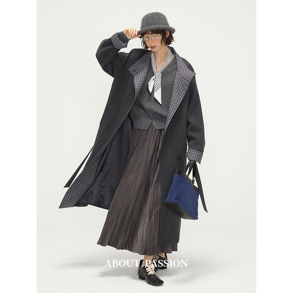 法式复古长款毛呢外套