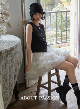 About Passion · 网纱A字蓬蓬短裙早秋白色半身裙公主裙短裙