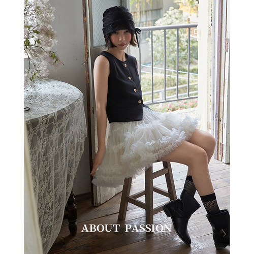 About Passion · 网纱A字蓬蓬短裙早秋白色半身裙公主裙短裙