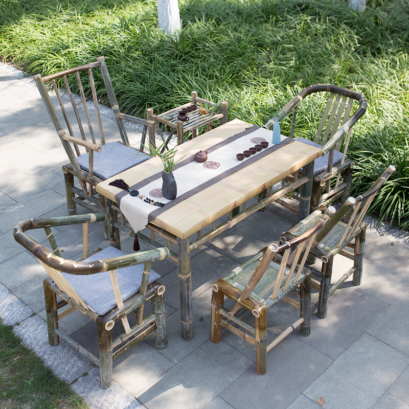 竹椅子庭院复古老式太师椅茶室三件套组合圈椅扶手餐椅纯手工桌椅