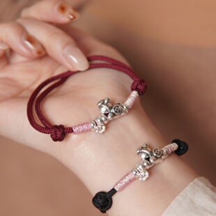 【马衔金】999纯银红绳手链足银马上有钱花生肖马年2016本命红绳