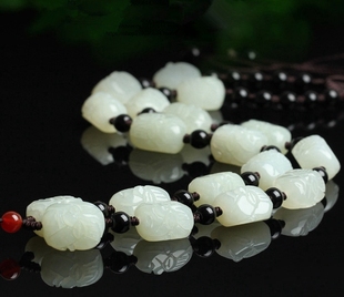 天然新疆和田玉青白玉十八罗汉头项链男女玉佩玉石链挂绳手工编织