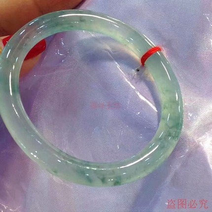 缅甸翡翠玉石手镯冰种飘花细圆条玻璃种贵妃玉手镯女款送老婆