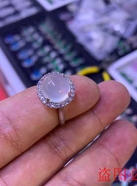 女冰种银镀18k金蛋面A货白色戒指