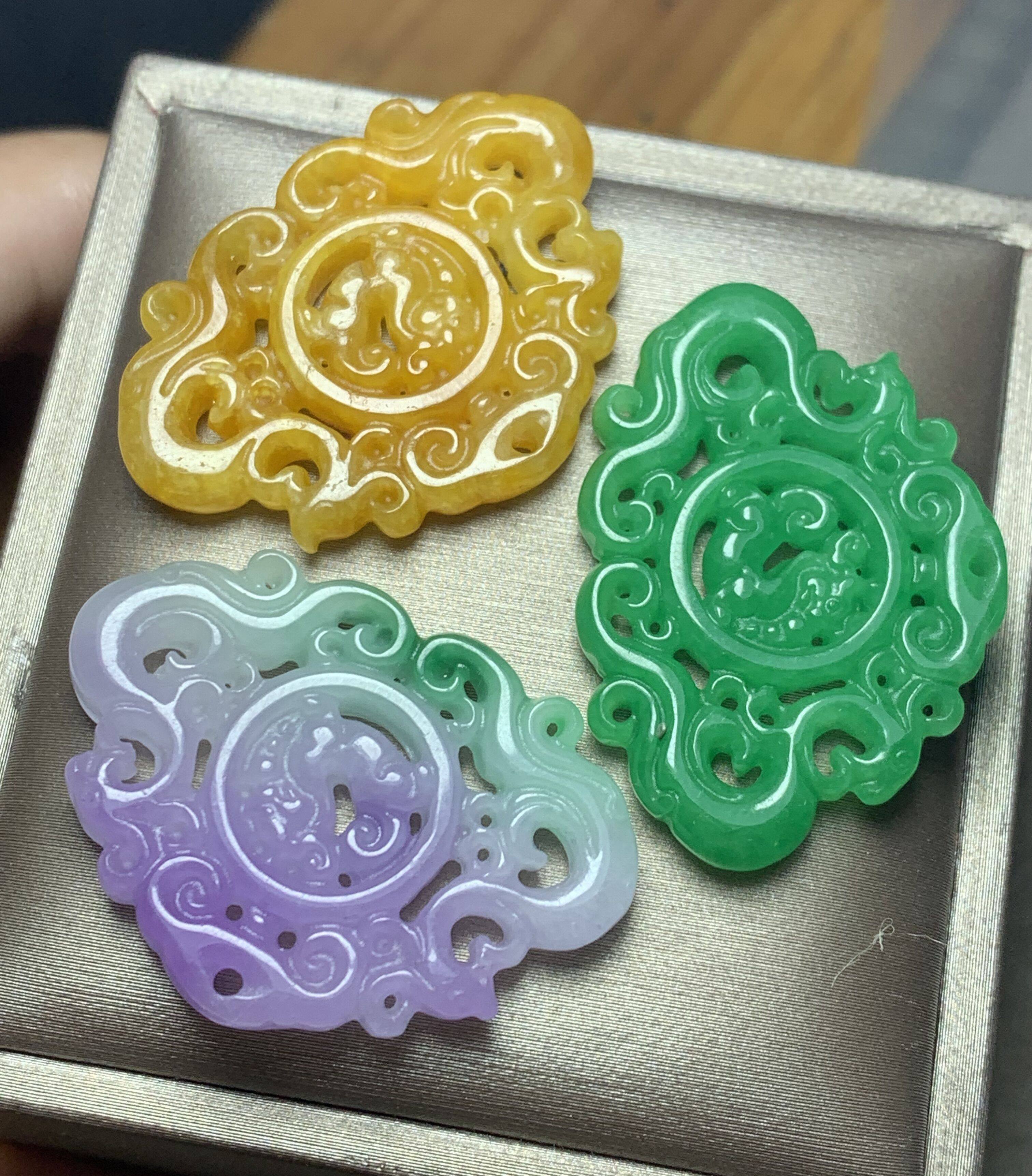 天然翡翠双面镂空雕刻玉古龙凤呈祥牌玉石吊坠古风汉服玉佩挂坠