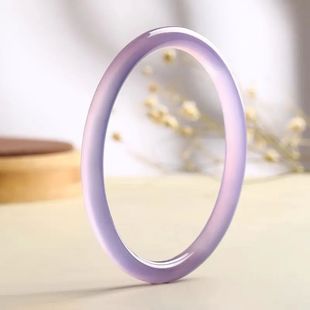 精品紫罗兰玉髓手镯细款 少女小圆条冰种薰衣草紫玛瑙叮当美人镯子