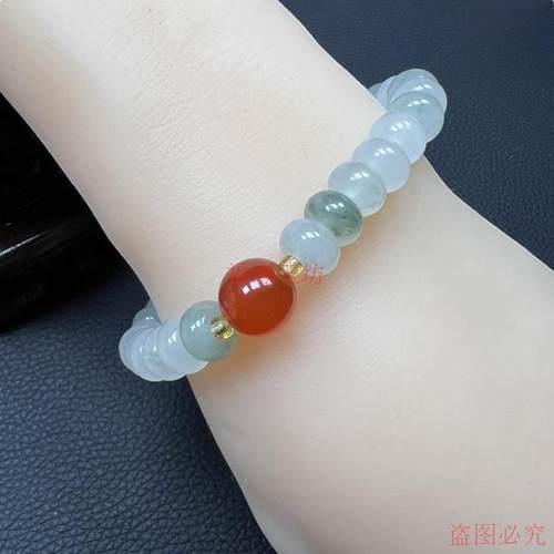 精品新疆天然天山翠手串配红玛瑙圆珠手链男女同款手饰