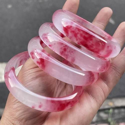 厂家直播货源冰透蜜桃红手镯