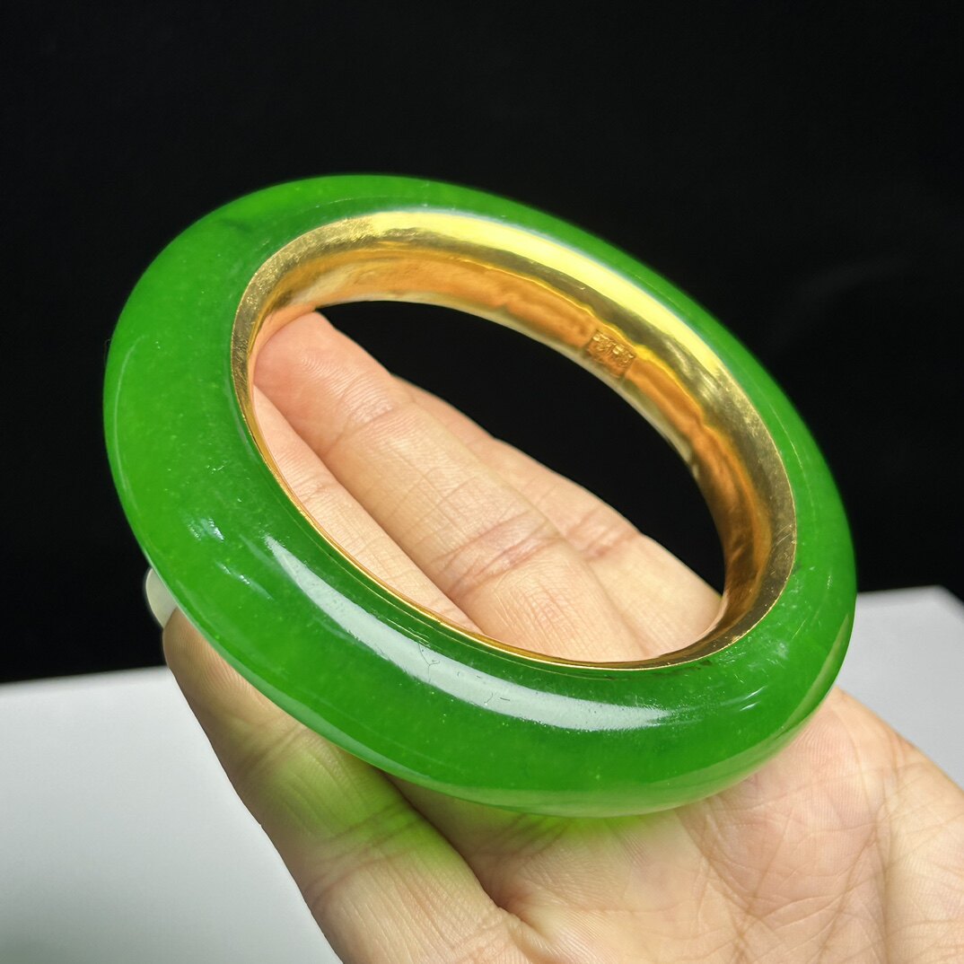 缅甸老坑冰种帝王绿玉镯老翡翠色手镯翠玉镯子配礼盒贵妃镯女款