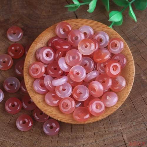 精品玛瑙散平安扣饰品粉白色盐源玛瑙小扣子diy手链吊坠耳环配饰