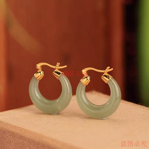 精品金丝玉耳环2024新款上弦月女款耳饰送女友生日礼物