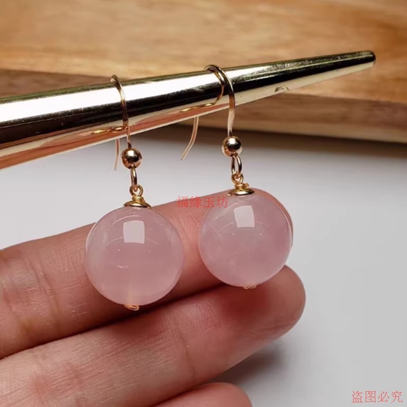 马达加斯加天然粉水晶18k金耳钩耳环耳坠配古风汉服旗袍女款耳饰,珠宝/钻石/翡翠,耳饰,淘宝优惠券,粉丝福利购,淘宝优惠卷