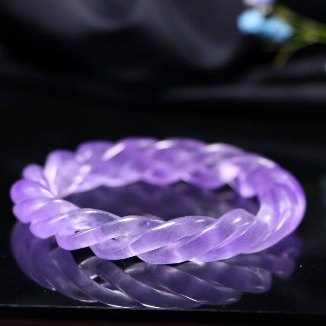 珠宝玉石缅甸翡翠高冰圆条麻花手镯女雕刻紫罗兰玉镯子转运旺夫镯