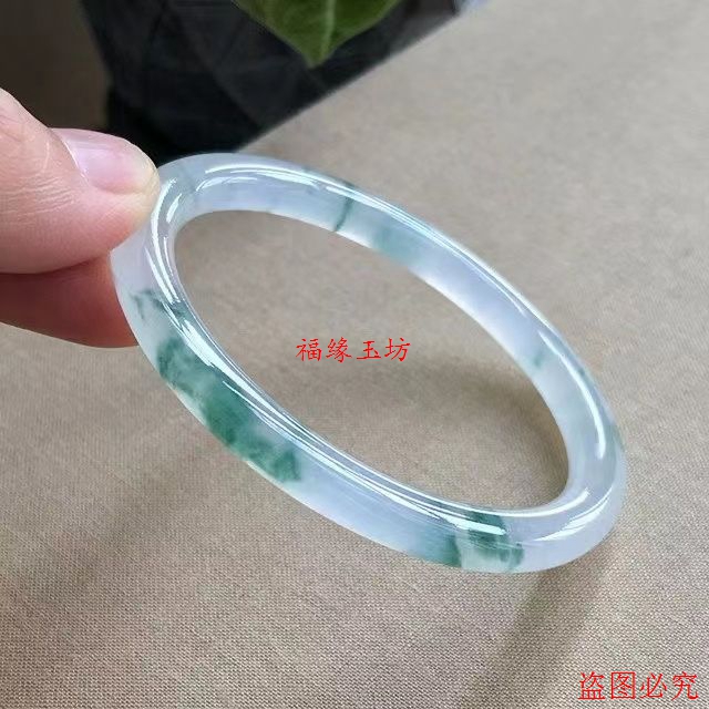 玉手镯女细圆条冰种飘花翡翠色玉石镯子高冰玉镯叮当镯美人镯
