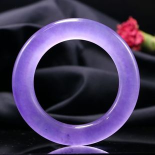 玉石冰紫色手镯缅甸翡翠色翠玉女款旺夫冰种紫罗兰圆条玉手镯