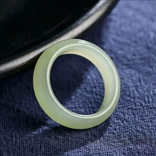 新疆和田玉色戒指 男女款对戒 青白玉石简约素圈指环手饰饰品