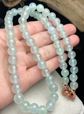新品 翡翠高冰圆珠项链冰种起荧光珠链 缅甸老坑玉石男女款珠子
