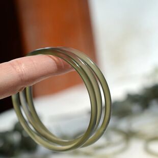 青竹玉髓青绿色叮当镯极细女士手镯汉服绿色镯子远山黛色镯子