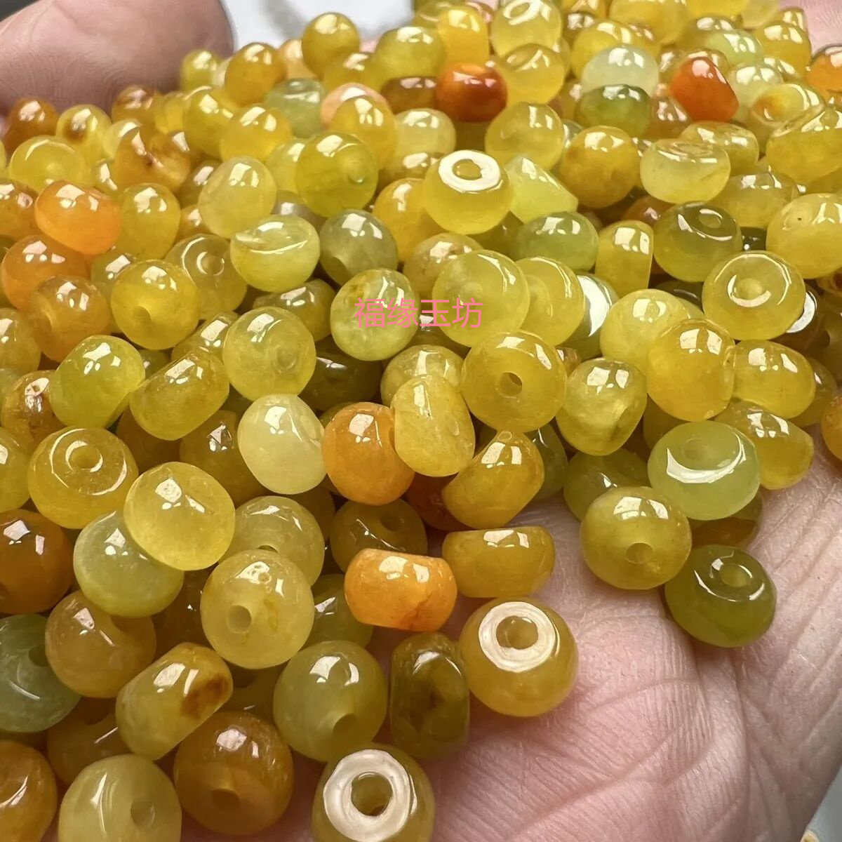 冰种黄翡珠子5.8*2.8mm玉石散珠黄翡算盘珠平安diy饰品珠子配饰