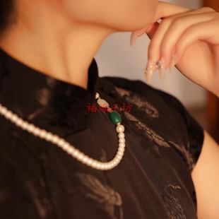 珍珠项链古典中国风毛衣链设计感小众短款汉服玉石锁骨链挂坠百搭