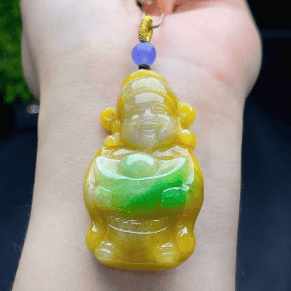 立体饱满双彩翡翠财神吊坠