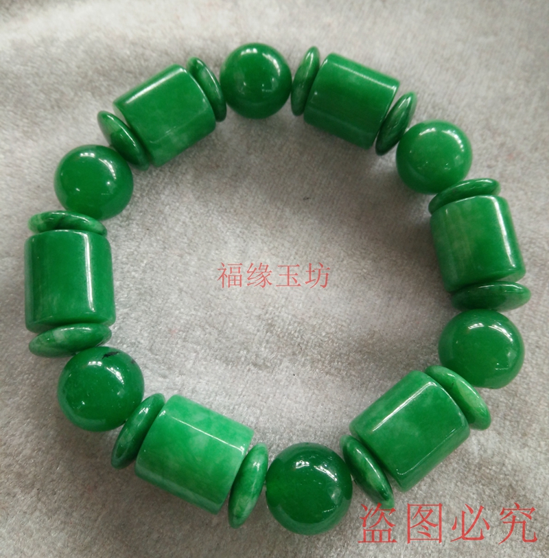 缅甸天然满绿墨翠干青手链祖母绿铁龙生翡翠路路通手串情侣男女款