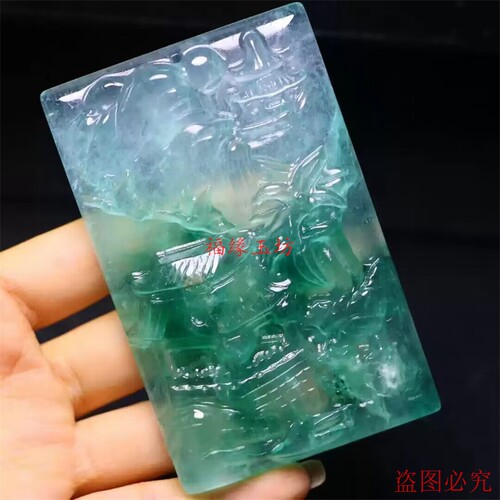 缅甸冰种山水牌吊坠老坑翡翠