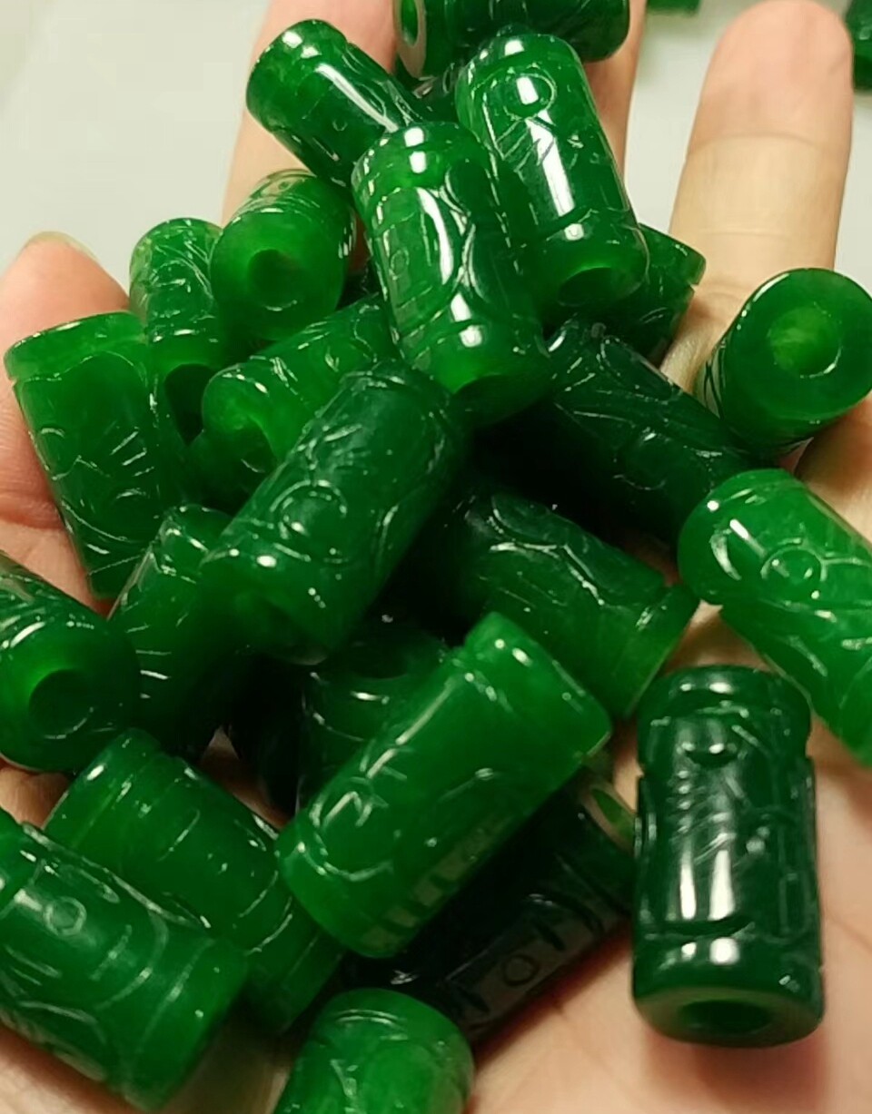 翡翠干青铁龙生如意雕花路路通散珠diy项链手串桶珠配件时尚饰品