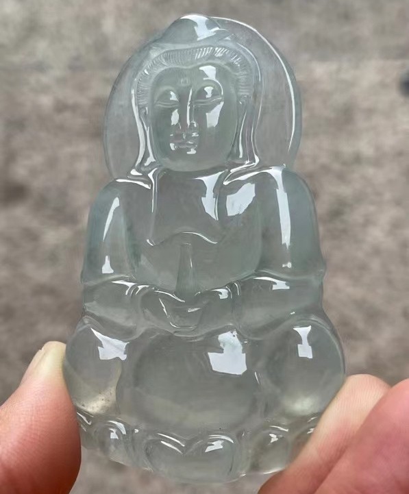 新品缅甸老坑翡翠玉吊坠玉项坠如意观音高冰种男玉挂件民族风首饰