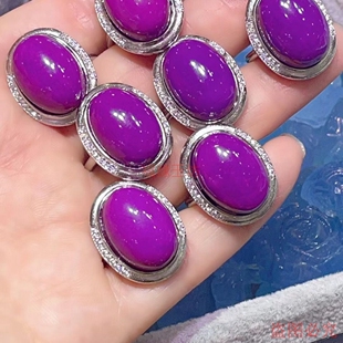 正品天然紫云母戒指纯银蛋面戒指  s925银镶嵌戒指活口女款包邮