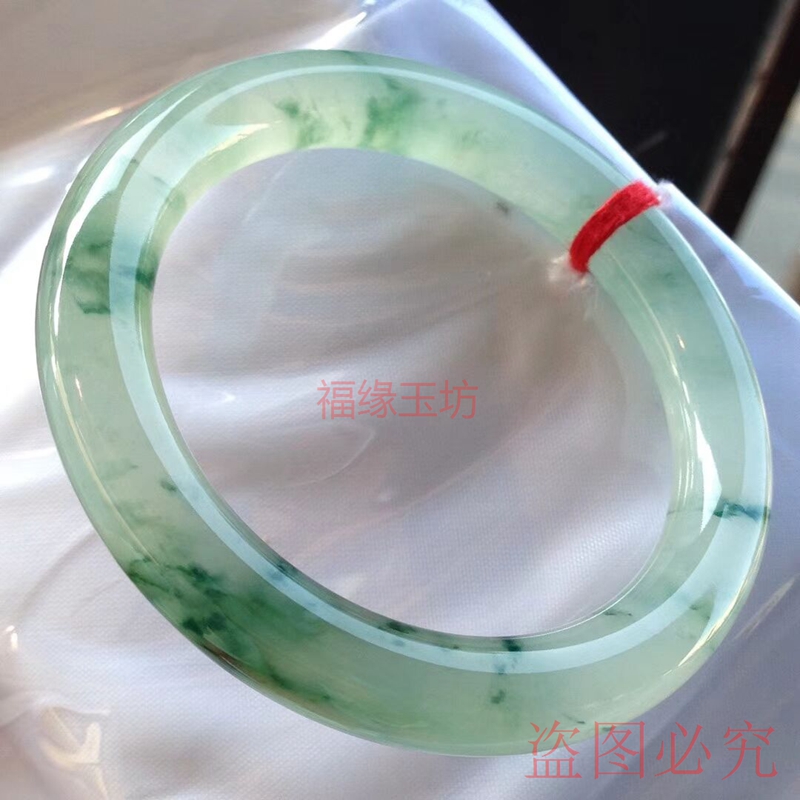 翡翠手镯冰种飘花细圆条缅甸玻璃种翡翠吊坠贵妃玉镯子女款
