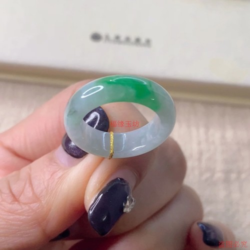 精品缅甸翡翠指环冰种飘花戒指男女款白底青阳绿玉石戒圈玉环手饰