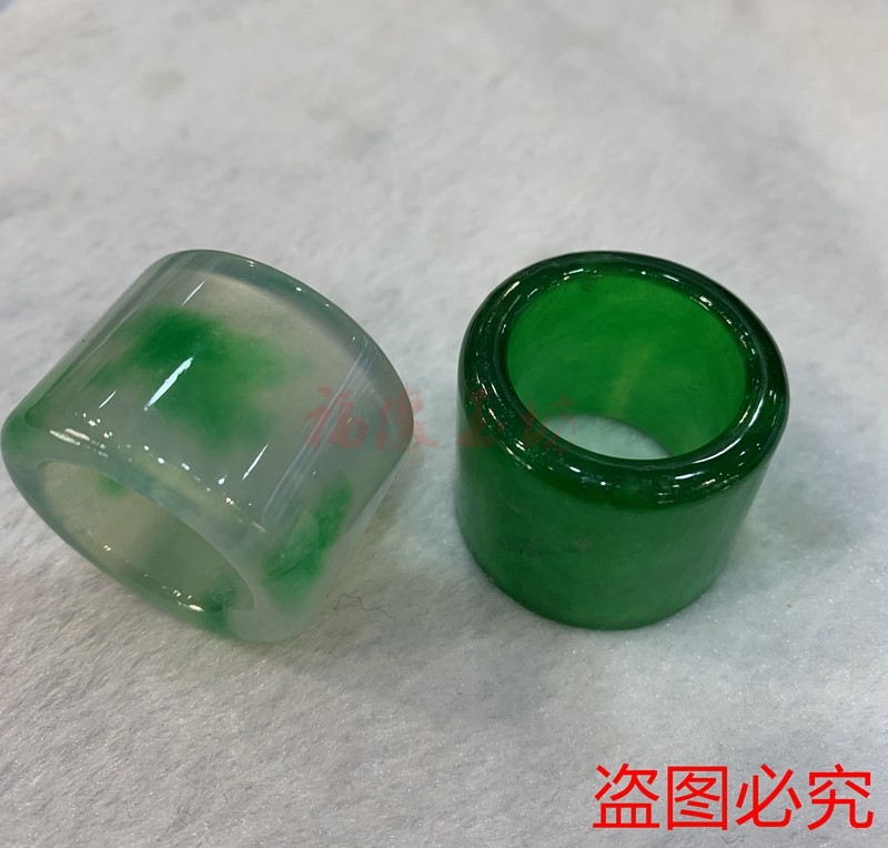 石英岩玉缅甸翡翠色冰种帝王绿干青铁龙生玉扳指男款飘花玉指环