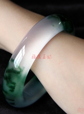 冰种翡翠色石英岩飘花少女玉手镯