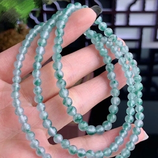 绿色高冰飘花翡翠色项链珠子毛衣链佛珠挂绳独龙玉小圆珠链子diy