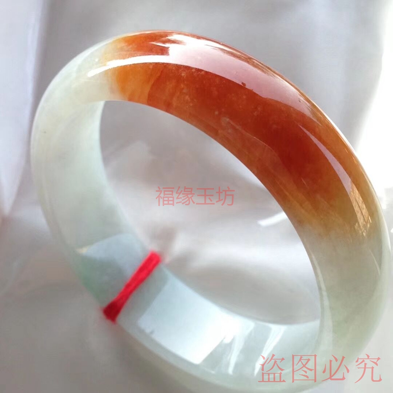 缅甸冰糯种红翡翠玉手镯女款橘红黄翡圆条玉镯子珠宝玉器