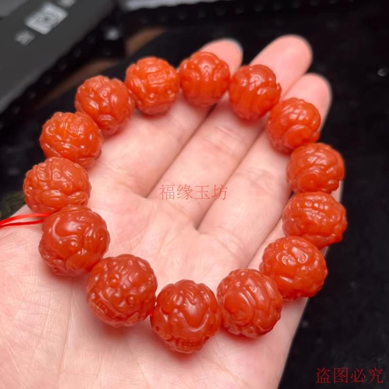 精品天然玛瑙手串精细雕刻貔貅南红玛瑙手链大气百搭男款玉石手饰