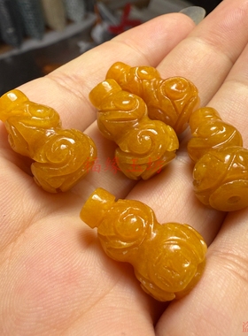 精品黄翡色玉石雕刻葫芦配珠黄色福禄DIY配饰手链项链玉石配珠