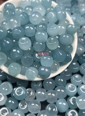 老型珠8x10mm左右玉石散珠冰种蓝色玉路路通diy手链项链饰品配件
