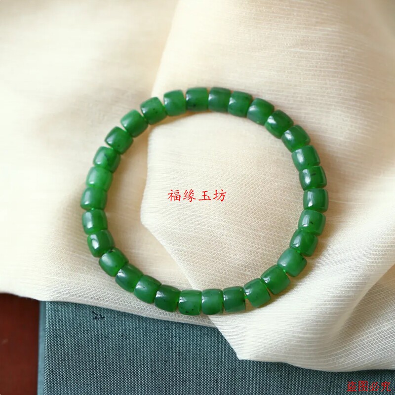 俄罗斯碧玉直切桶珠手串图片