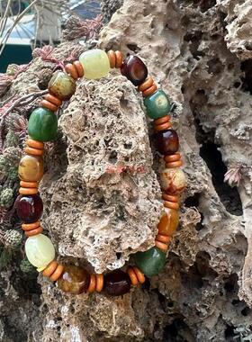 精品新疆和田玉手串白玉籽料原石红皮随形手链男女同款玉石手饰