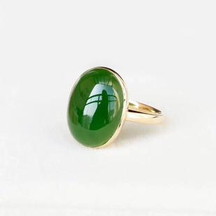 精仿和田碧玉色戒指18k镀玫瑰金镶菠菜绿玉石女蛋面指环正品民族