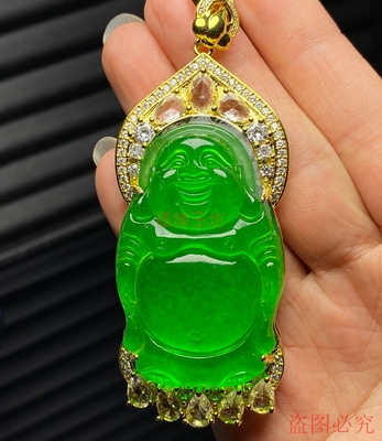 正品翡翠立体佛公吊坠笑佛