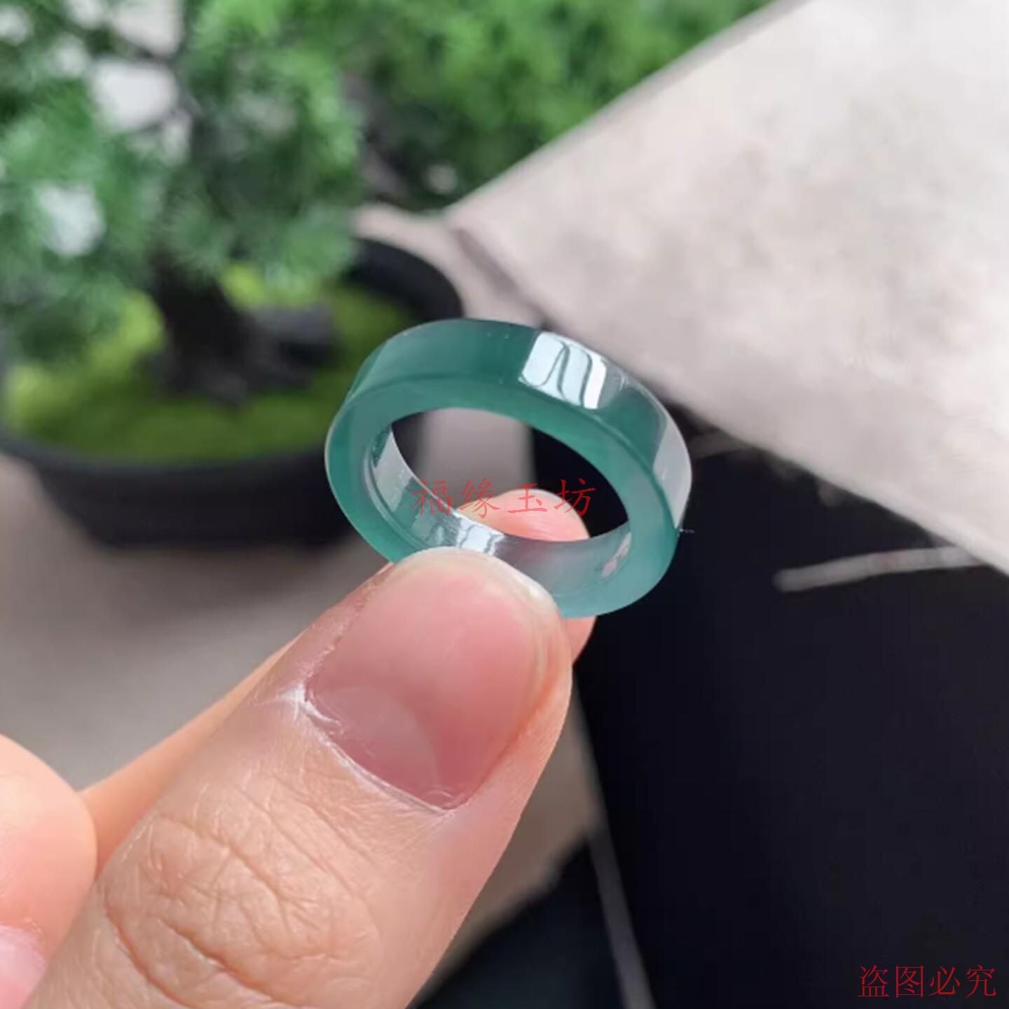 新款精品冰种满色方形玉石翡翠戒指蓝水宽边素面玉指环男女情侣款