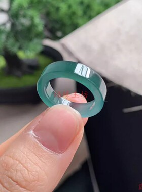 冰种满色方形玉石蓝水翡翠戒指