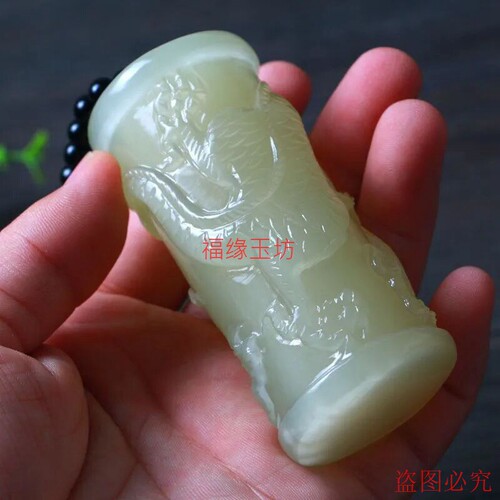 阿富汗玉青白玉精雕龙柱龙行天下