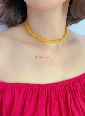 高贵显白柠檬黄色算盘珠翡翠色百搭休闲时尚手串锁骨链项链女款