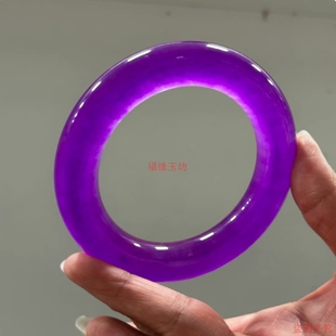 精品翡翠色冰种紫罗兰翡翠圆条手镯冰紫色玉石镯子女款福镯独龙玉