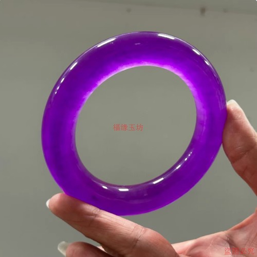 精品翡翠色冰种紫罗兰翡翠圆条手镯冰紫色玉石镯子女款福镯独龙玉